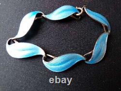 Vintage Finn Jensen Norway Sterling Blue Enamel Leaf Linked Bracelet