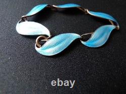 Vintage Finn Jensen Norway Sterling Blue Enamel Leaf Linked Bracelet