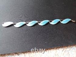 Vintage Finn Jensen Norway Sterling Blue Enamel Leaf Linked Bracelet