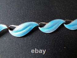 Vintage Finn Jensen Norway Sterling Blue Enamel Leaf Linked Bracelet