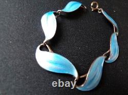 Vintage Finn Jensen Norway Sterling Blue Enamel Leaf Linked Bracelet