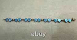 Vintage Finn Jensen Norway Sterling Silver Blue Enamel Double Heart Bracelet