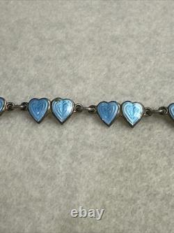 Vintage Finn Jensen Norway Sterling Silver Blue Enamel Double Heart Bracelet
