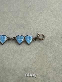 Vintage Finn Jensen Norway Sterling Silver Blue Enamel Double Heart Bracelet