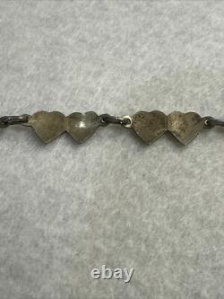 Vintage Finn Jensen Norway Sterling Silver Blue Enamel Double Heart Bracelet