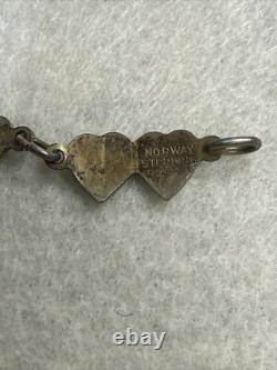 Vintage Finn Jensen Norway Sterling Silver Blue Enamel Double Heart Bracelet