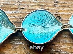 Vintage Finn Jensen Norway Sterling Silver Vermeil Blue Enamel Link Bracelet