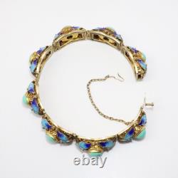 Vintage Gilt Chinese Export Silver, Turquoise & Cloisonné Enamel Bracelet