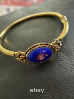 Vintage Goldette Two Chains Necklace Bracelet Set Blue Enamel Guilloche Pendant