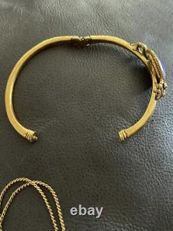 Vintage Goldette Two Chains Necklace Bracelet Set Blue Enamel Guilloche Pendant