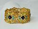 Vintage Goldtone Vendome Green Blue Floral Enamel Panel 7.25 Bracelet