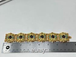 Vintage Goldtone VENDOME Green Blue Floral Enamel Panel 7.25 Bracelet