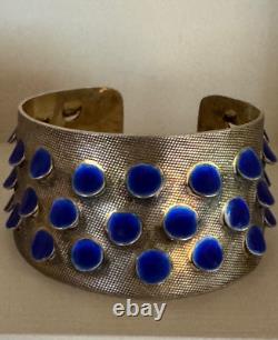 Vintage Grete Prytz Kittelsen J. Tostrup Norway 925 Blue Enamel Cuff Bracelet