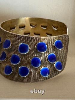Vintage Grete Prytz Kittelsen J. Tostrup Norway 925 Blue Enamel Cuff Bracelet