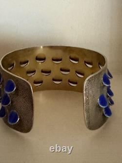 Vintage Grete Prytz Kittelsen J. Tostrup Norway 925 Blue Enamel Cuff Bracelet