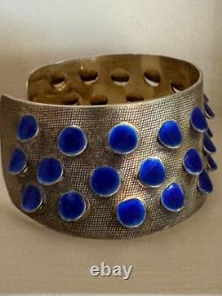 Vintage Grete Prytz Kittelsen J. Tostrup Norway 925 Blue Enamel Cuff Bracelet