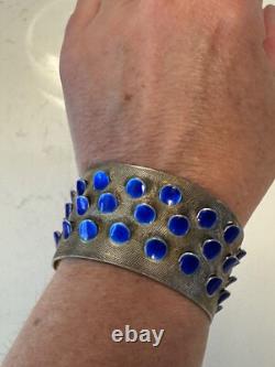 Vintage Grete Prytz Kittelsen J. Tostrup Norway 925 Blue Enamel Cuff Bracelet