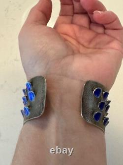 Vintage Grete Prytz Kittelsen J. Tostrup Norway 925 Blue Enamel Cuff Bracelet