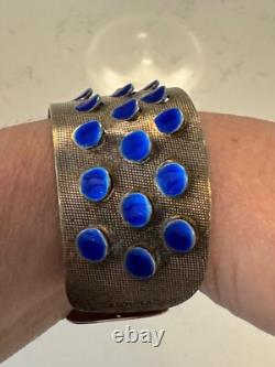 Vintage Grete Prytz Kittelsen J. Tostrup Norway 925 Blue Enamel Cuff Bracelet