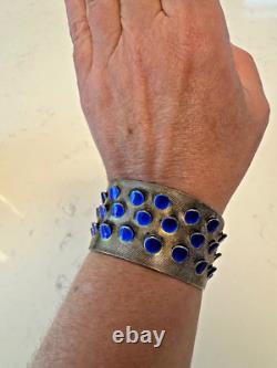 Vintage Grete Prytz Kittelsen J. Tostrup Norway 925 Blue Enamel Cuff Bracelet