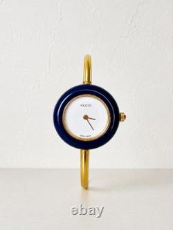 Vintage Gucci 11/12.2 Blue Enamel Gold Tone Bangle Watch Swiss Made Untested