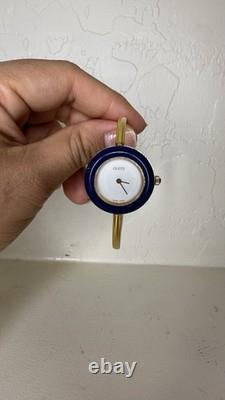 Vintage Gucci 11/12.2 Blue Enamel Gold Tone Bangle Watch Swiss Made Untested