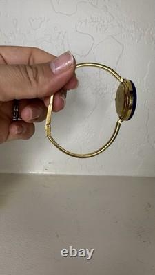 Vintage Gucci 11/12.2 Blue Enamel Gold Tone Bangle Watch Swiss Made Untested