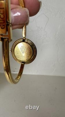 Vintage Gucci 11/12.2 Blue Enamel Gold Tone Bangle Watch Swiss Made Untested
