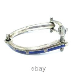 Vintage Gucci Sterling Silver 925 Horsebit Blue Enamel Bracelet 7.5 inches Long