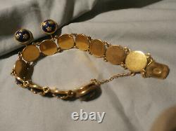 Vintage Guilloche Enamel Bracelet Earring Set Signed Sporrong Swedish Tre Kronor