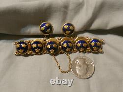 Vintage Guilloche Enamel Bracelet Earring Set Signed Sporrong Swedish Tre Kronor