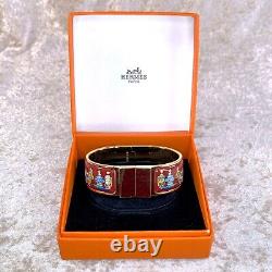 Vintage HERMES Clic Clac Bangle Bracelet Red Enamel Perfume Bottle Gold GM withBox