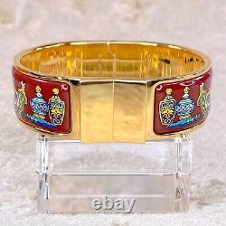 Vintage HERMES Clic Clac Bangle Bracelet Red Enamel Perfume Bottle Gold GM withBox