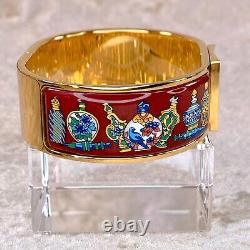 Vintage HERMES Clic Clac Bangle Bracelet Red Enamel Perfume Bottle Gold GM withBox