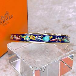 Vintage HERMES Enamel Bangle Bracelet Blue Enamel Perfume Bottles Gold 65 withBox