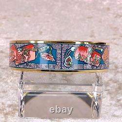 Vintage HERMES Enamel Bangle Bracelet Navy Pink Enamel Gold Rim 65