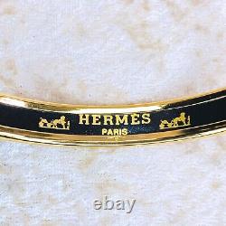 Vintage HERMES Enamel Bangle Bracelet Red & Navy Enamel Gold Rim Size 70