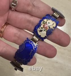 Vintage Hans Myhre Sterling Silver Blue Floral Guilloche Enamel Bracelet 8