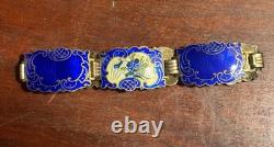 Vintage Hans Myhre Sterling Silver Blue Floral Guilloche Enamel Bracelet 8