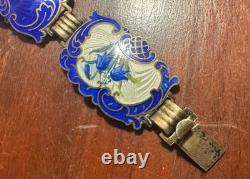 Vintage Hans Myhre Sterling Silver Blue Floral Guilloche Enamel Bracelet 8
