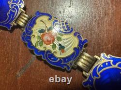 Vintage Hans Myhre Sterling Silver Blue Floral Guilloche Enamel Bracelet 8