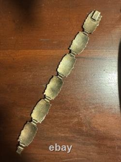 Vintage Hans Myhre Sterling Silver Blue Floral Guilloche Enamel Bracelet 8