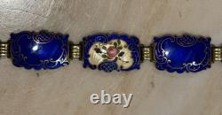 Vintage Hans Myhre Sterling Silver Blue Floral Guilloche Enamel Bracelet 8