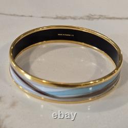 Vintage Hermes Bangle Bracelet BEIGE BROWN BLUE Cloisonné Enamel Gold Rim Nice