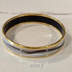 Vintage Hermes Bangle Bracelet BEIGE BROWN BLUE Cloisonné Enamel Gold Rim Nice