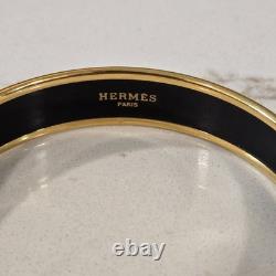 Vintage Hermes Bangle Bracelet BEIGE BROWN BLUE Cloisonné Enamel Gold Rim Nice