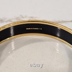 Vintage Hermes Bangle Bracelet BEIGE BROWN BLUE Cloisonné Enamel Gold Rim Nice