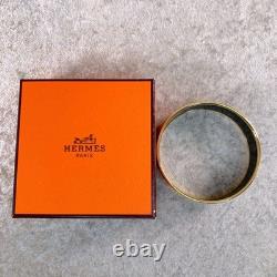 Vintage Hermes Bangle Bracelet Black Blue Enamel Hand Fan Gold Rim 65 withCase