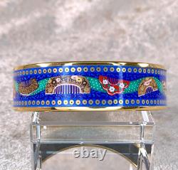 Vintage Hermes Bangle Bracelet Blue Enamel Oriental Hair Brush Gold Rim Size 70