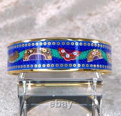 Vintage Hermes Bangle Bracelet Blue Enamel Oriental Hair Brush Gold Rim Size 70